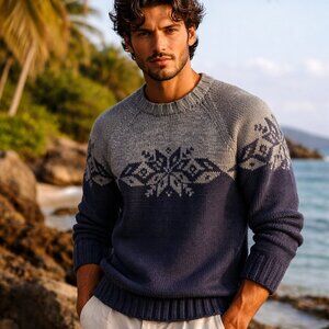 VTG J.CREW Fair Isle  Hand Knit 100% Wool Sweater